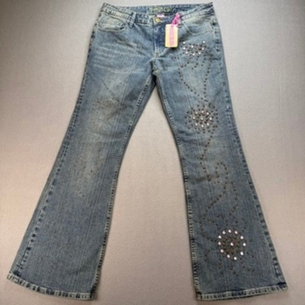 Brooklyn Girl Jeans Bootcut Flare Size 11 Blue Denim Studded‎ Rhinestone Y2K NWT